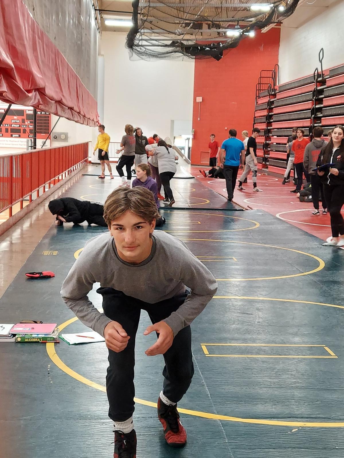 Pictured is Highland sophomore wrestler Tyson Rakers, who qualified for the IHSA Class 2A sectional at 132 pounds as a freshman last season. Youth will be the operative word that defines both the Highland High School boys and girls wrestling teams this winter.