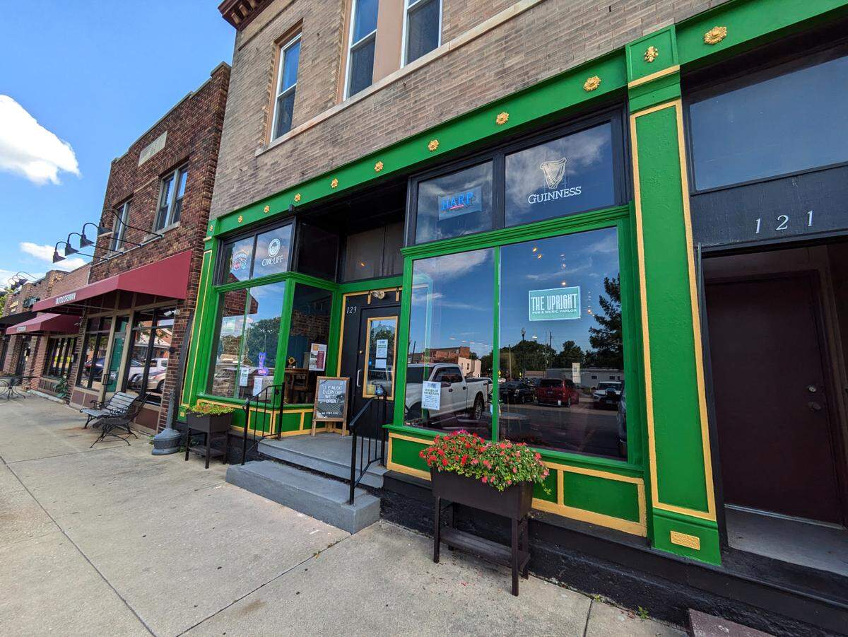 The bright colors on the exterior at 123 E. 1st St. in O’Fallon make The Upright Pub & Music Parlor stand out.