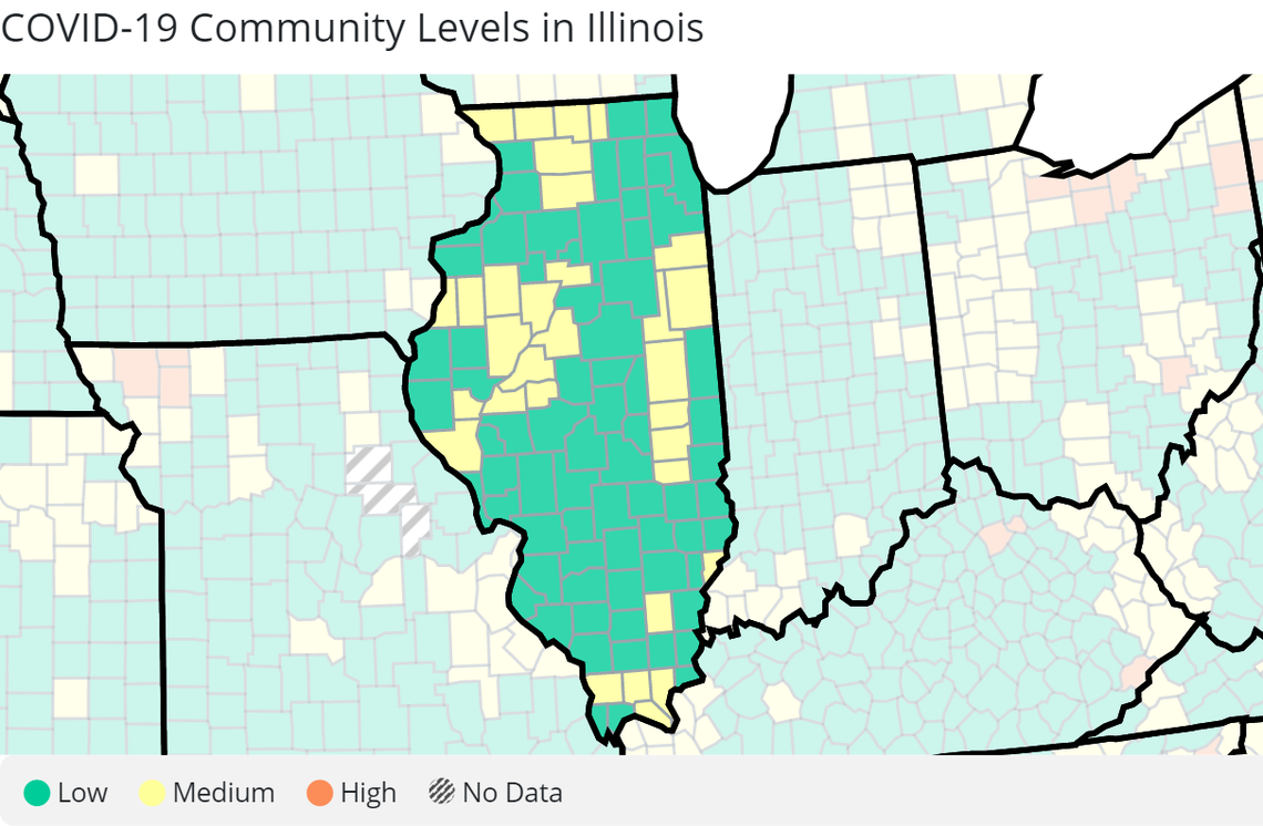 Here are the latest COVID-19 community levels in Illinois according to the U.S. Centers for Disease Control and Prevention.