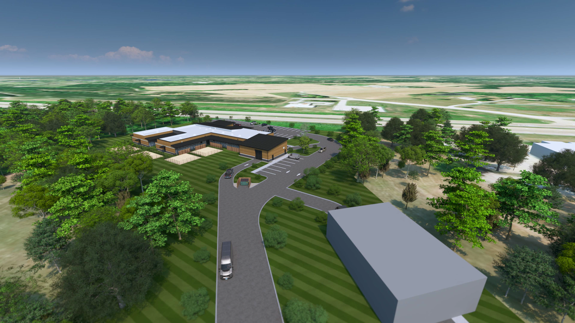 A Woolpert Architecture LLC rendering shows the rear view of the new St. Clair County Animal Control building.