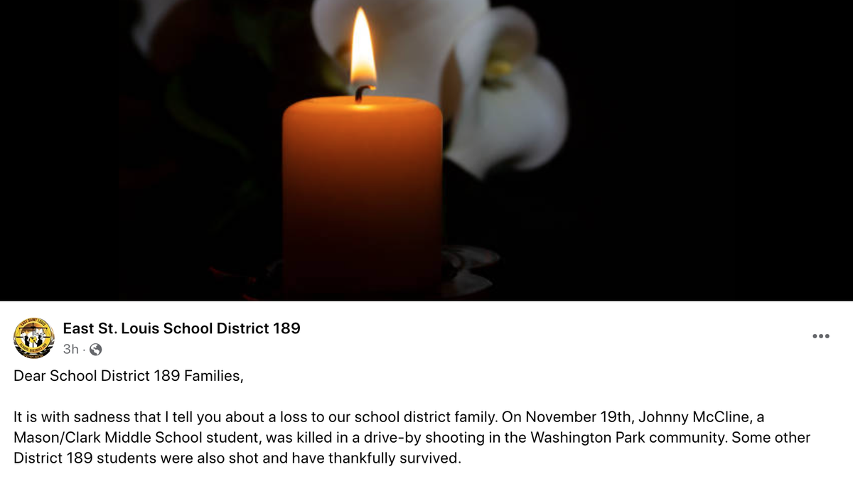 East St. Louis District 189 Superintendent Arthur Culver shared a statement with families after a drive-by shooting that killed a middle school student.