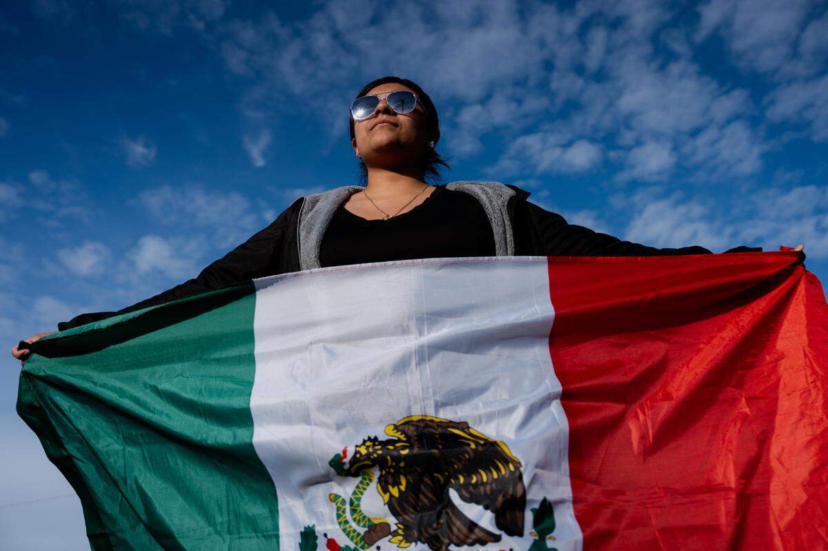 Fatima Suarez, a 24-year-old marcher from Affton, joined roughly 100 community members to protest President Donald Trump’s policy changes around immigration on Saturday, Jan. 25, 2025, in Overland. “I’ve been to a protest like this at the border when I was 14 or 15,” she said. “This is the first one I heard about in this city and I wanted to be part of it to support my people.”