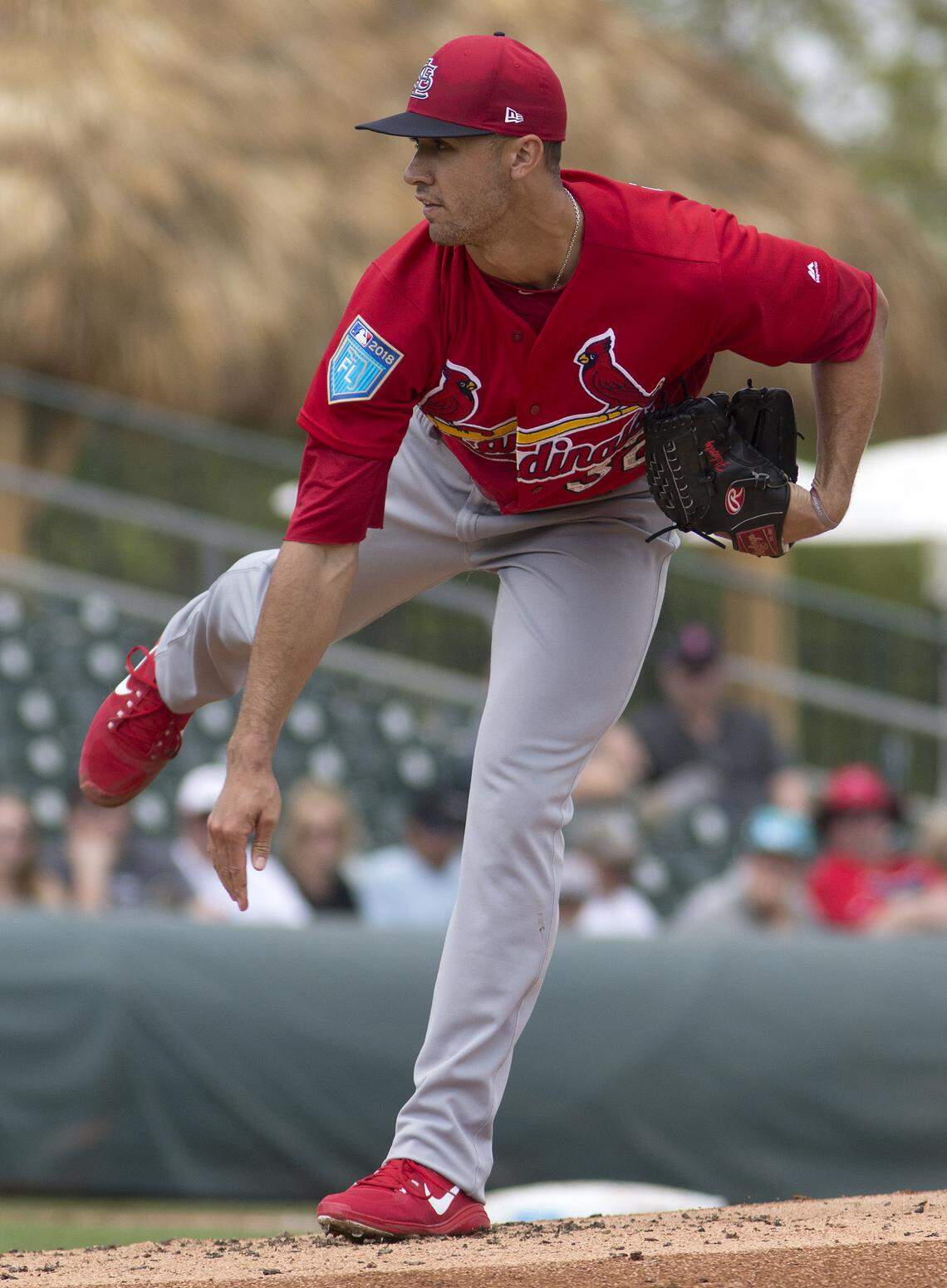 Jack Flaherty delivers a pitch during a spring training game in Jupiter, Florida.