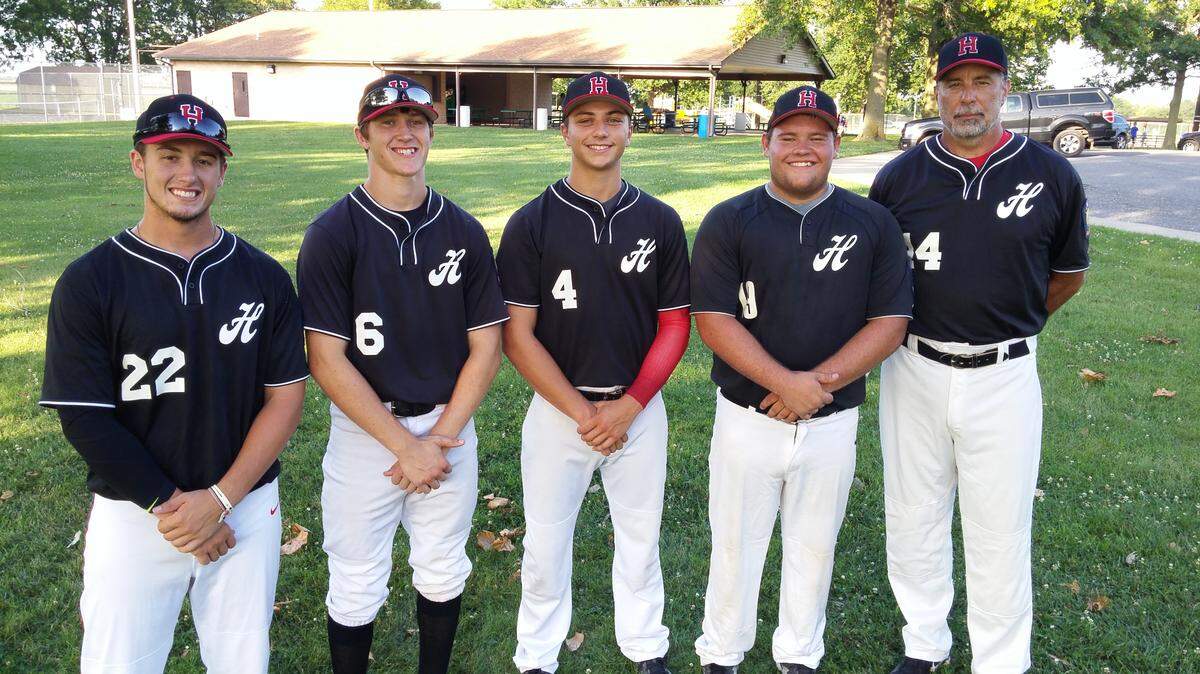 Members of Highland American Legion Post 439's baseball team selected as District 22 All-Stars were, from left, Elliot Prott, Jonathan Dickman, Conner Pinsker, Colten Knebel and coach Harry Painter.