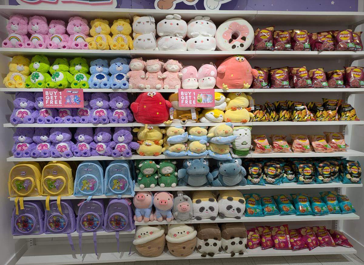 Plush and stuffed animals, backpacks and snacks at MINISO