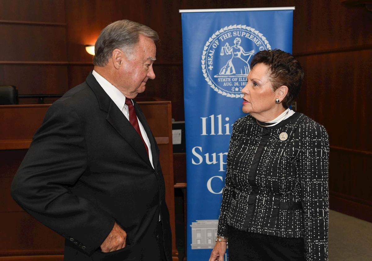 Then-Chief Justice Lloyd Karmeier speaks March 13 to state lawmakers participating in the Illinois Supreme Court’s Law School for Legislators program at the Illinois Supreme Court Building in Springfield.