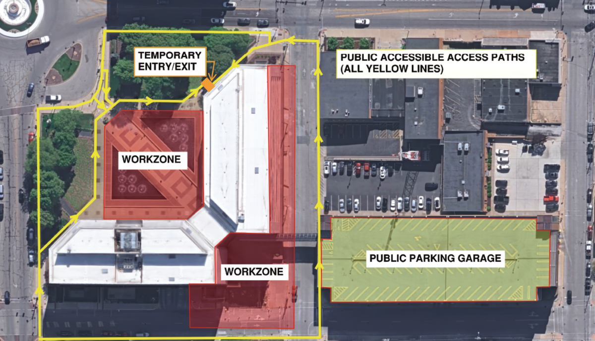 This map shows the location of the temporary entrance to the St. Clair County Courthouse starting Monday, Sept. 15, 2025, during construction work.