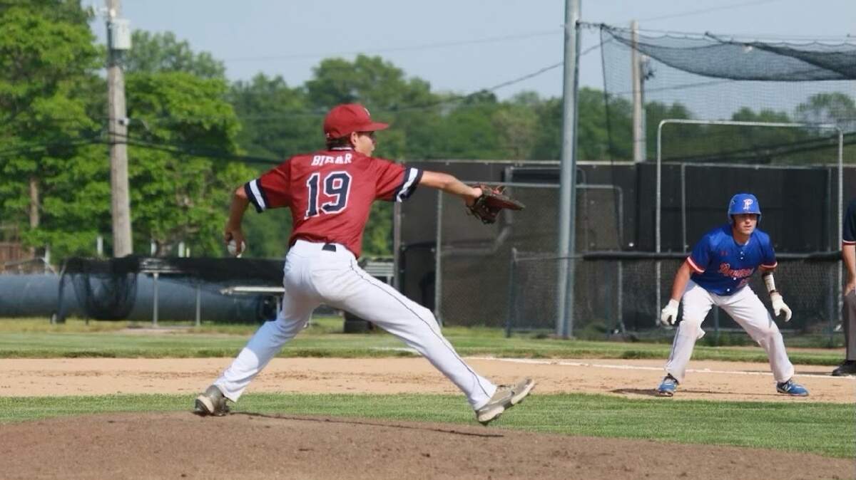 Gibault Catholic High School’s Brady Biffar delivers a pitch during a game this season. Biffar is the winner of this week’s Belleville News-Democrat Baseball Player of the Week high school poll, as selected by readers of bnd.com.