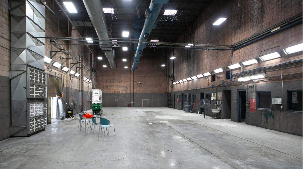 Custom Coating Innovations will manufacture utility equipment covers in this room, which measures 110 by 40 feet with a 34-foot-high ceiling. It used to house the Belleville News-Democrat’s printing press.