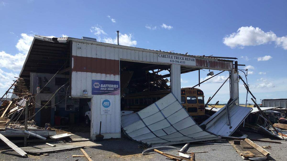 This Carlyle business was damaged in a tornado Sunday, the National Weather Service said. No injuries were reported.