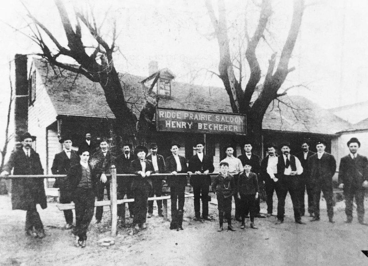 Men and boys pose in front of Ridge Prairie Saloon in what is now Fairview Heights. St. Clair County Historical Society Curator Will Shannon believes the photo was taken around 1900.