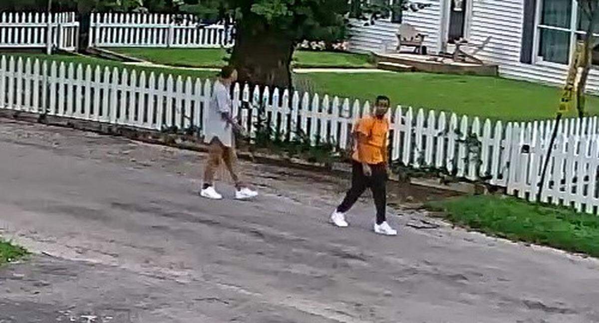Police continued their search for the person in the orange shirt in connection with a string of burglaries in the Belleville area.