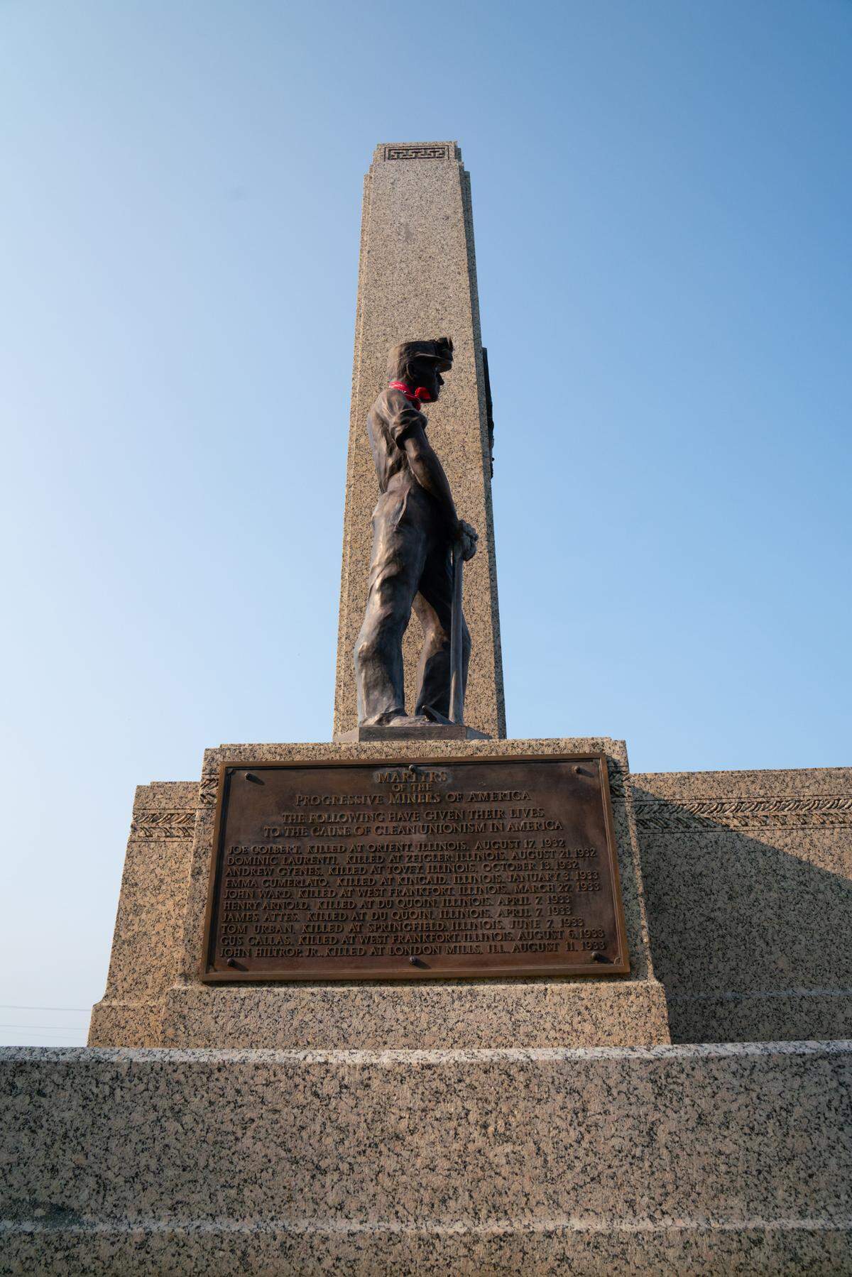 A miner on the Mother Jones monuments sports a red bandana as union miners did in the late 19th and early 20th century. This is the origin of the term “redneck” and was used to show solidarity amongst union workers.