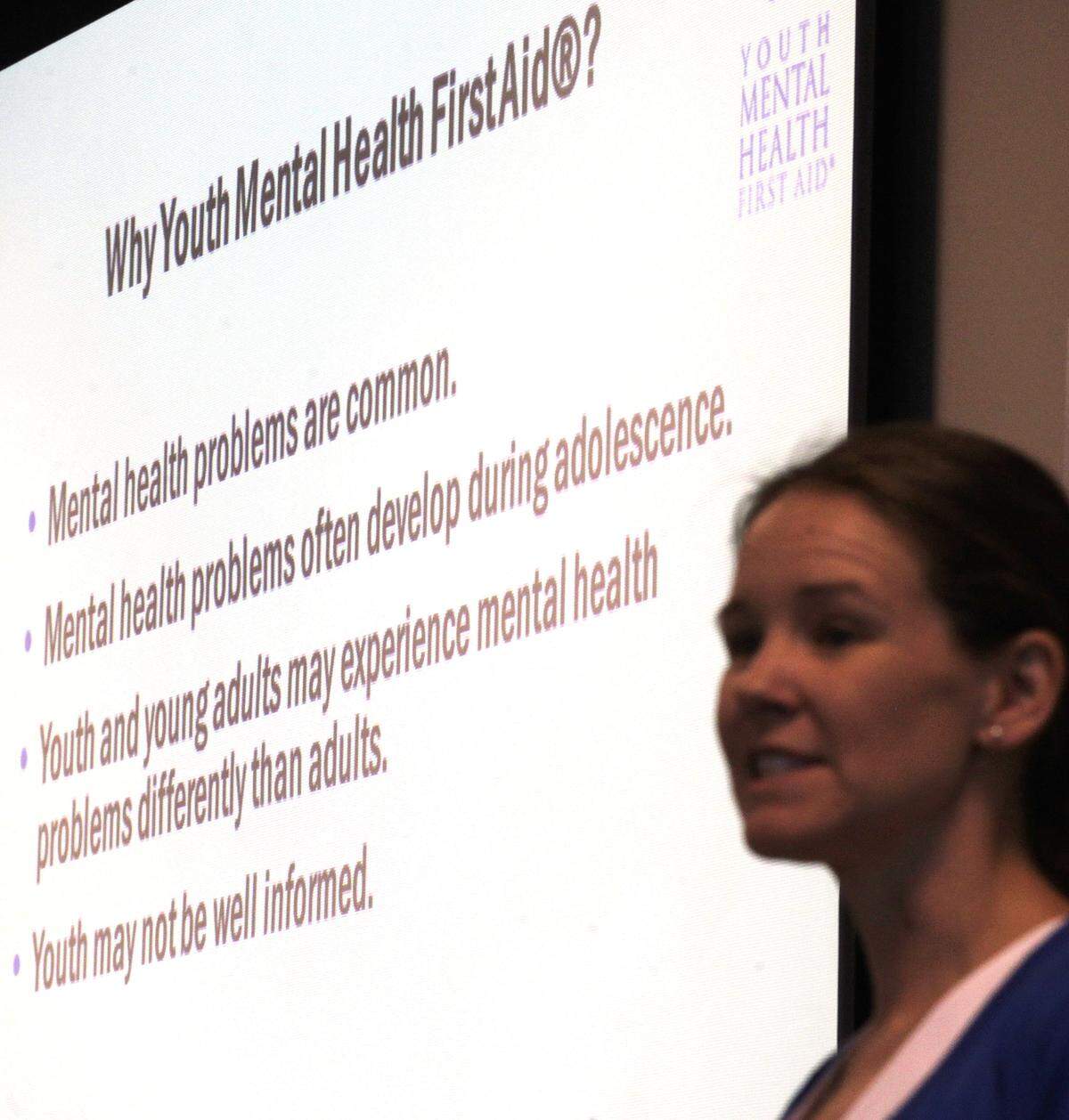 Natalie Ruth, with Chestnut Health Systems, was one of the experts at the Youth Mental Health First Aid seminar, a training for teachers and school employees on issues specific to teens and how best to handle them, at the St. Clair County Regional Office of Education in Belleville.