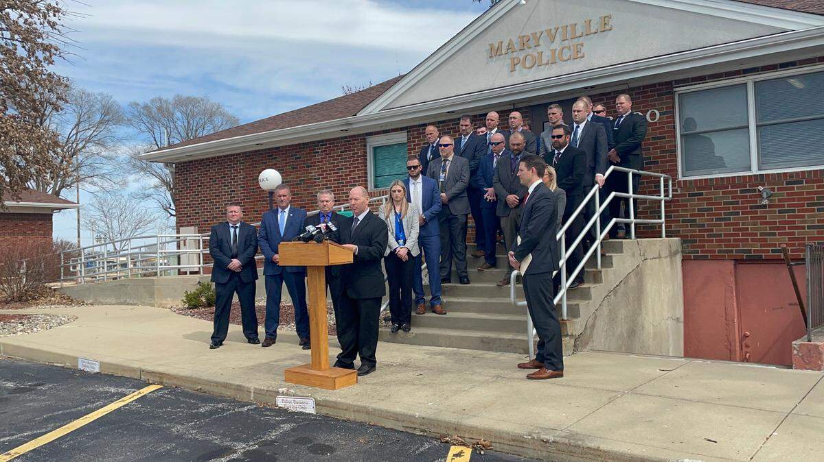 Detective Lt. Bryan Bauer, of the Madison County Sheriff’s Office, speaks at a March 21, 2022, news conference about a fatal shooting on St. Patrick’s Day in Maryville. Bauer was acting as deputy commander of the Major Case Squad of Greater St. Louis, which handled the investigation.