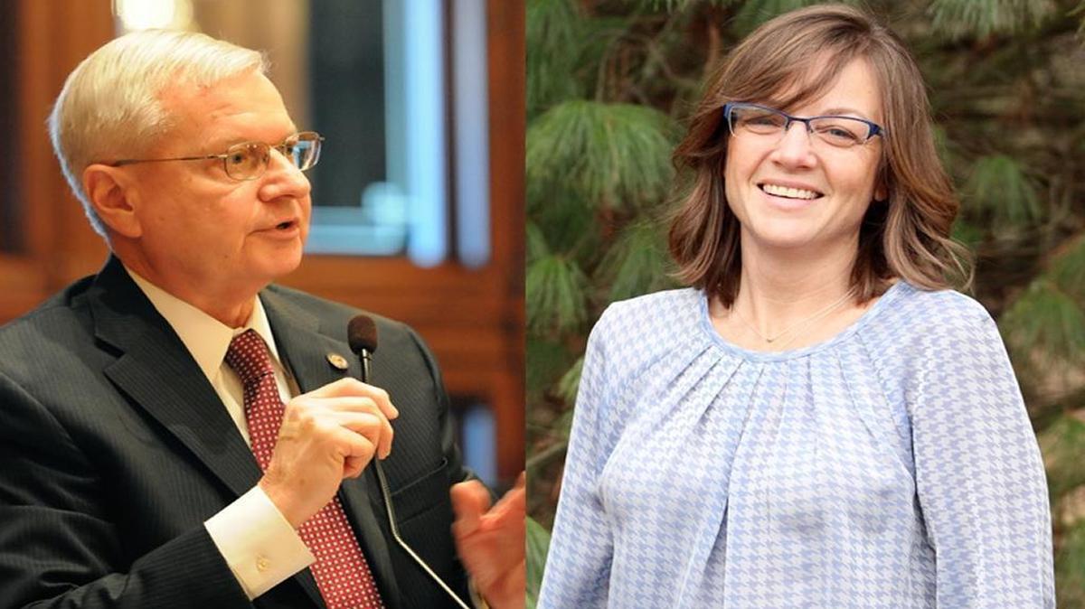 State Rep. Dwight Kay, R-Glen Carbon, left, and opponent Katie Stuart, D-Edwardsville.