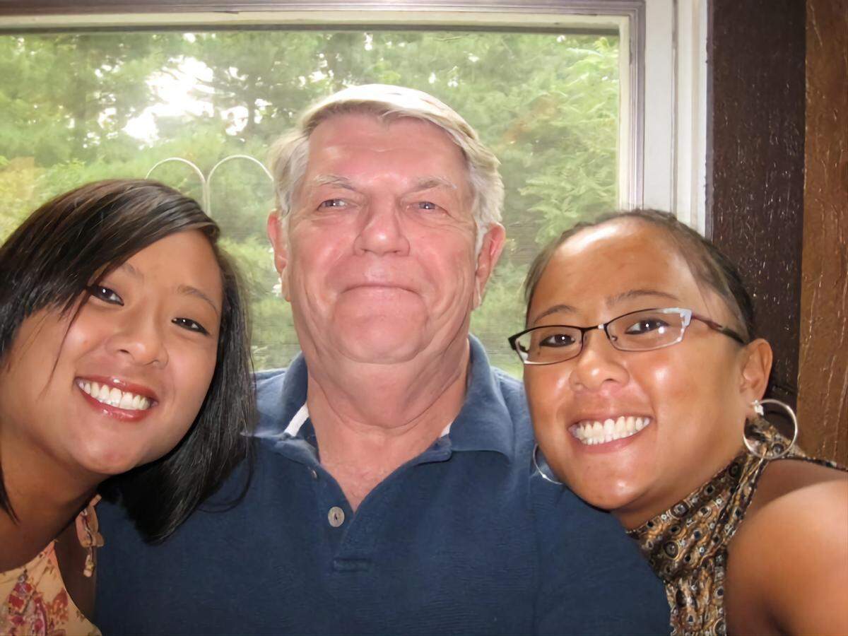 Ray Holden is flanked by his twin daughters, Heather and Amanda. Holden, 83, died on July 25, 2022, after five and a half months of a hospital battle that began with a ruptured appendix.