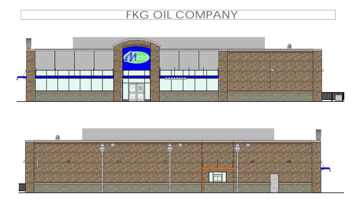 This is an artist's rendering of the planned Moto store and restaurant at the intersection of Illinois 161 and Fullerton Road in Belleville. The store is expected to open late this year.