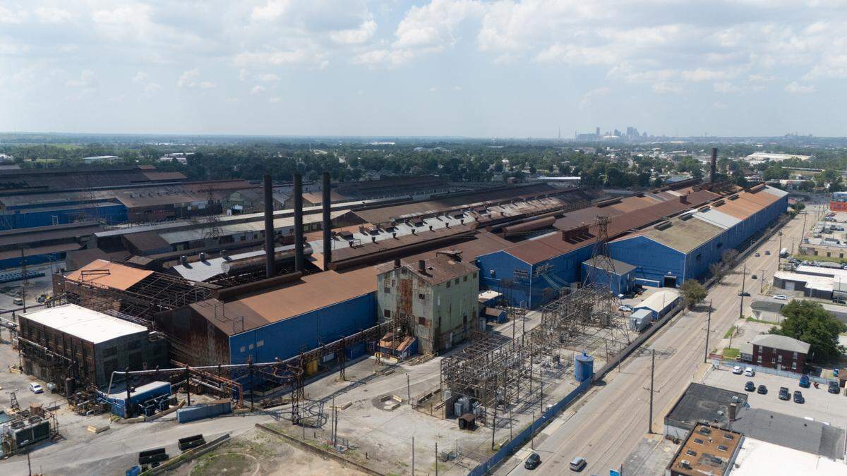 Drone photograph showing the foundry at U.S. Steel in Granite City, Ill.