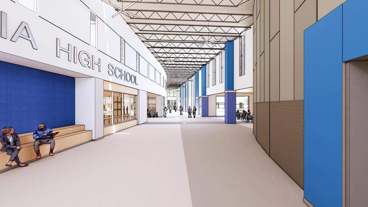This rendering shows what the commons area of the new Cahokia High School will look like from the south entrance.
