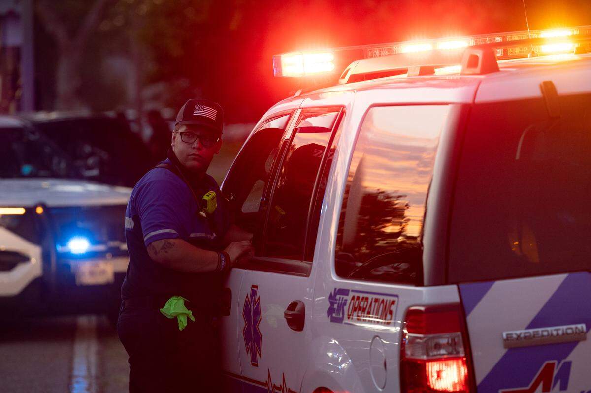 Medical personnel on scene in Cahokia Heights during a standoff between an alleged gunman and police forces on June 18, 2024.