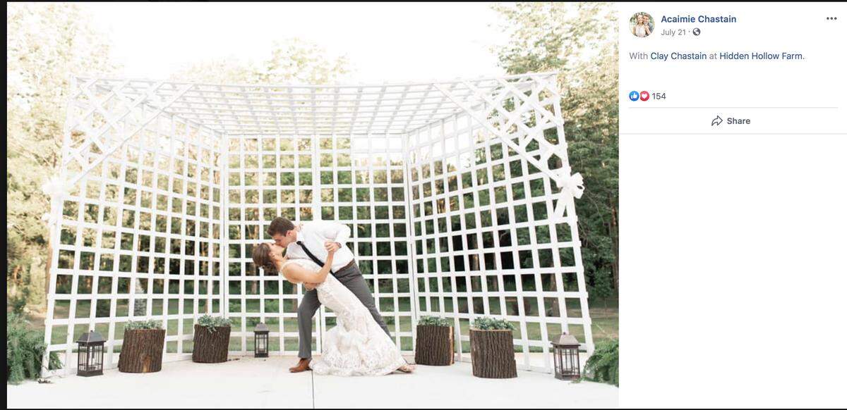 The Chastains were on their honeymoon when Clay fell into a dormant volcano, the couple says.