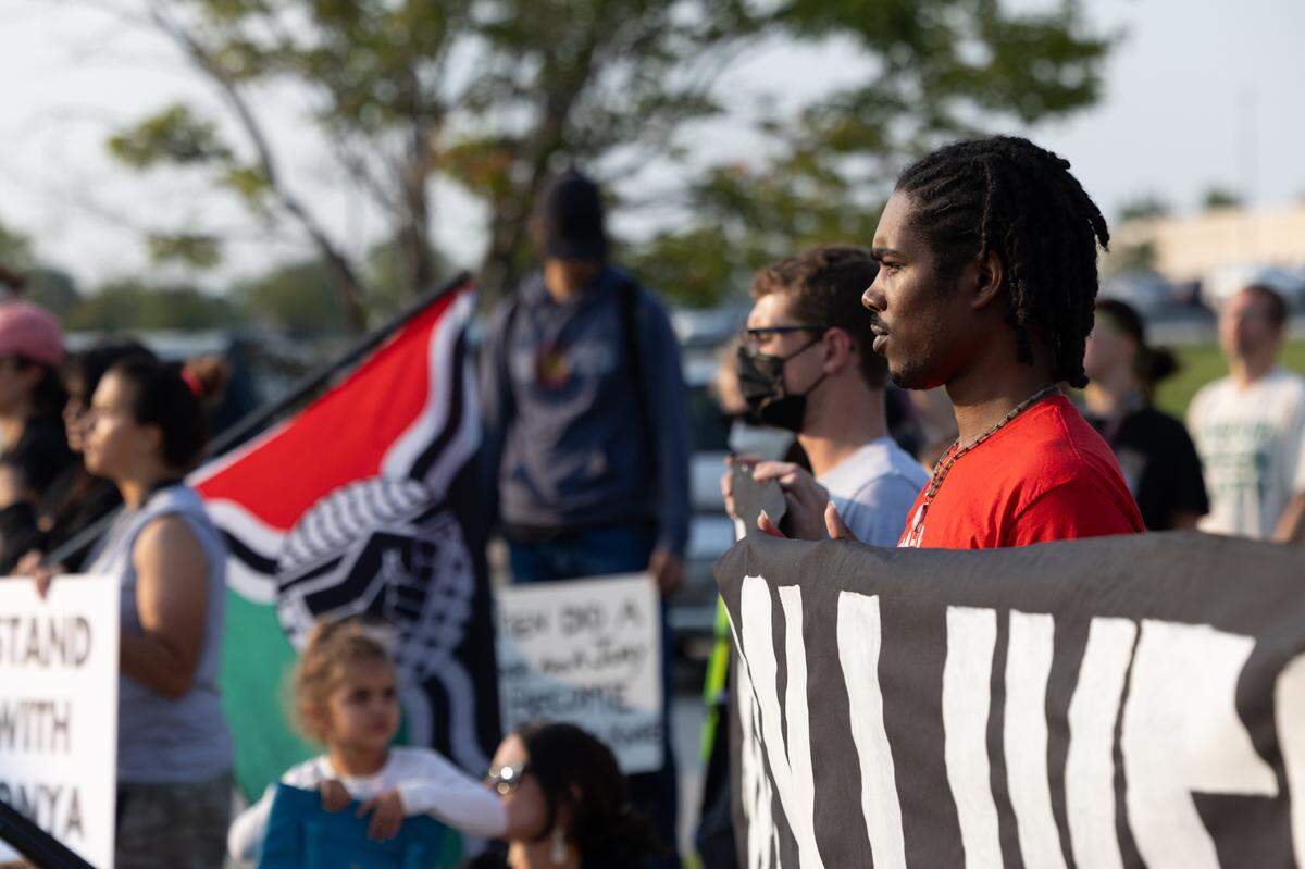 during a protest in Fairview Heights on July 24, 2024 against the police killing of Sonya Massey in her Springfield, Ill. home.