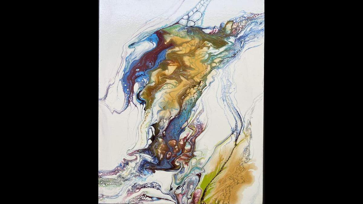 Virginia Witt’s mixed media art “Meandering” won an award for excellence at the 2022 Midwest Slaute to the Arts