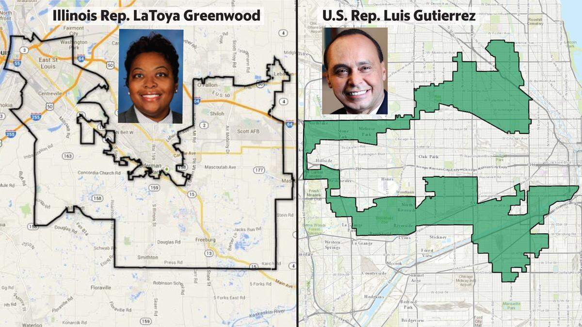 Illinois state lawmakers' most extreme examples of gerrymandering after the 2010 Census include the 114th Illinois House district held by state Rep. LaToya Greenwood, D-East St. Louis, and Illinois' 4th Congressional District held by U.S. Rep. Luis Gutierrez, D-Chicago.