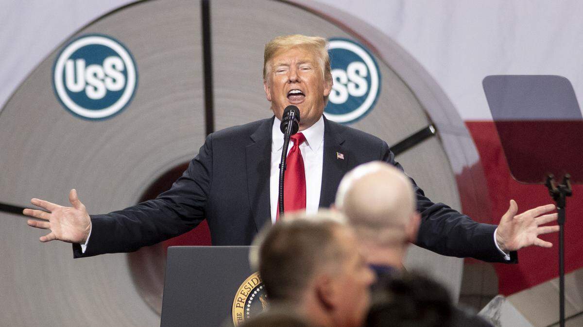 President Donald Trump addresses a crowd inside U.S. Steel Granite City Works in 2018. Some in the metro-east are asking whether Trump and U.S. Steel have kept their promises — or decided to leave the region behind.