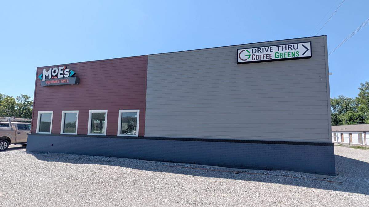 Side view of the new building at 107 Lincoln Place Court in Belleville with the recently installed drive-thru sign