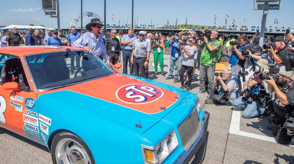 NASCAR legend Richard Petty poses for photos before making the ceremonial first NASCAR Cup Series lap at World Wide Technology Raceway. Friday was Richard Petty Day as the raceway gears up for the NASCAR Cup Series Enjoy Illinois 300 on Sunday.