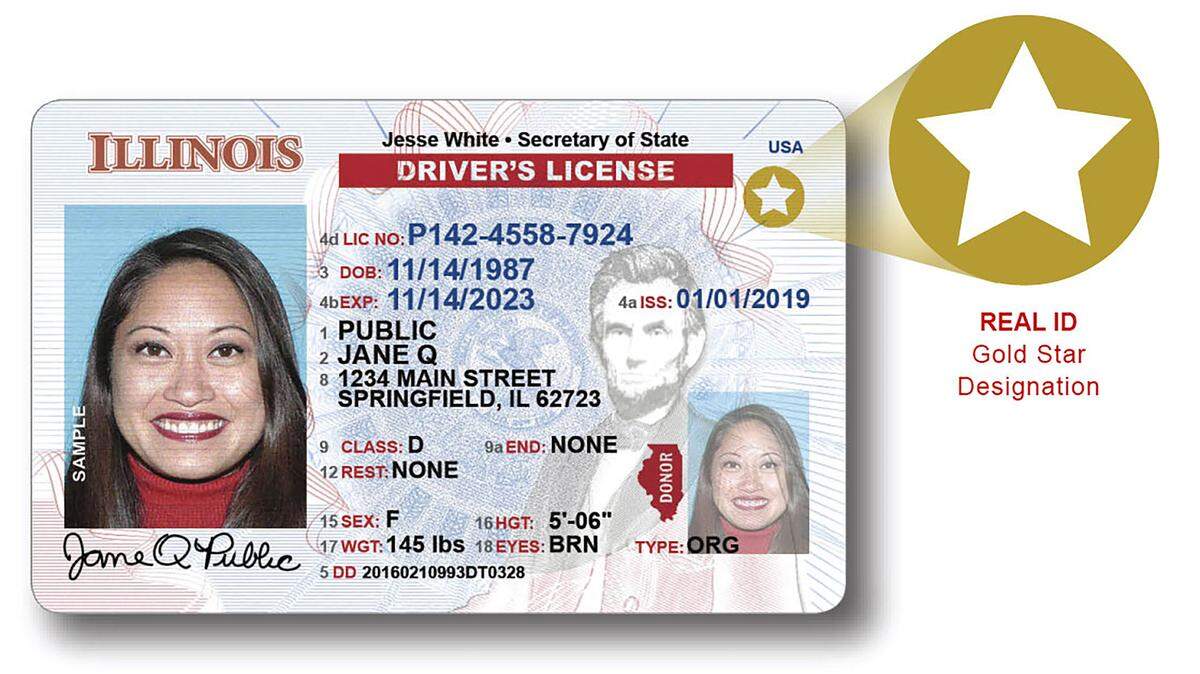 Illinois Secretary of State drivers’ licenses that are REAL ID compliant will have a gold star.