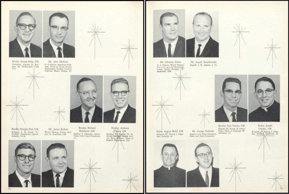 Brother Anthony J. Pistone, second row second from left, is shown with other teachers in the 1963 yearbook for Cathedral Central Catholic High School in Belleville.