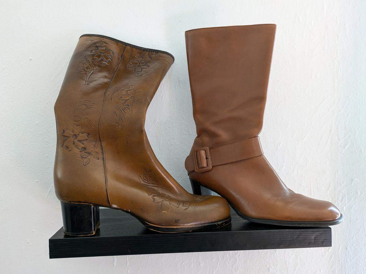 Display of boots at Drop Dead Vintage in Belleville