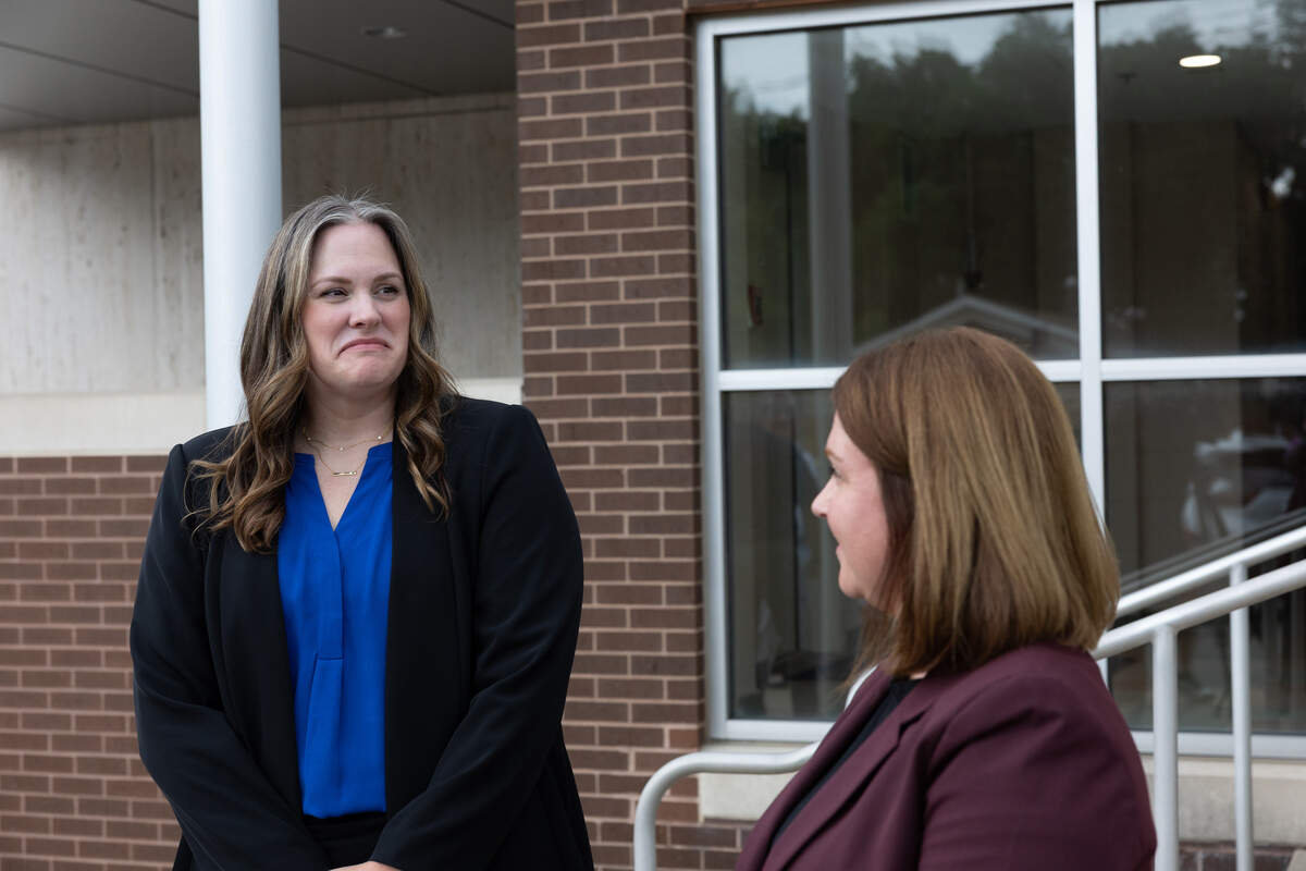 Madison County’s Assistant State’s Attorney Rebecca Buettner (left) stands outside the courtroom beside Madison County’s First Assistant State’s Attorney Ali Foley after the sentencing hearing for Timothy J. Dubois, who was sentenced to 120 years in prison after being found guilty of sexual assault and kidnapping.