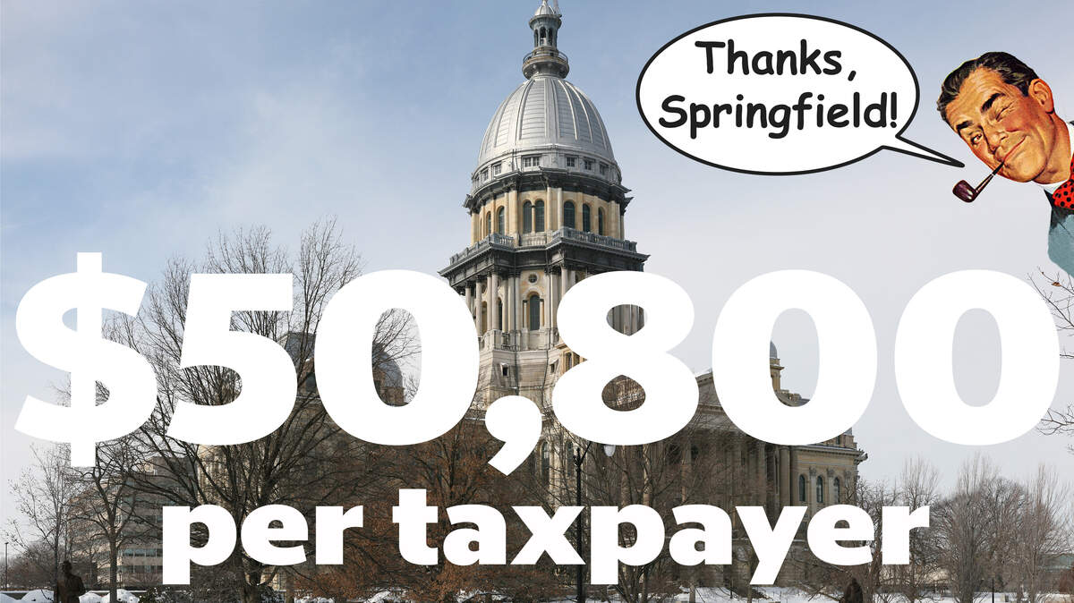 Illinois taxpayers are on the hook for $50,800 in debt, mainly thanks to state retirement systems and retiree health insurance.