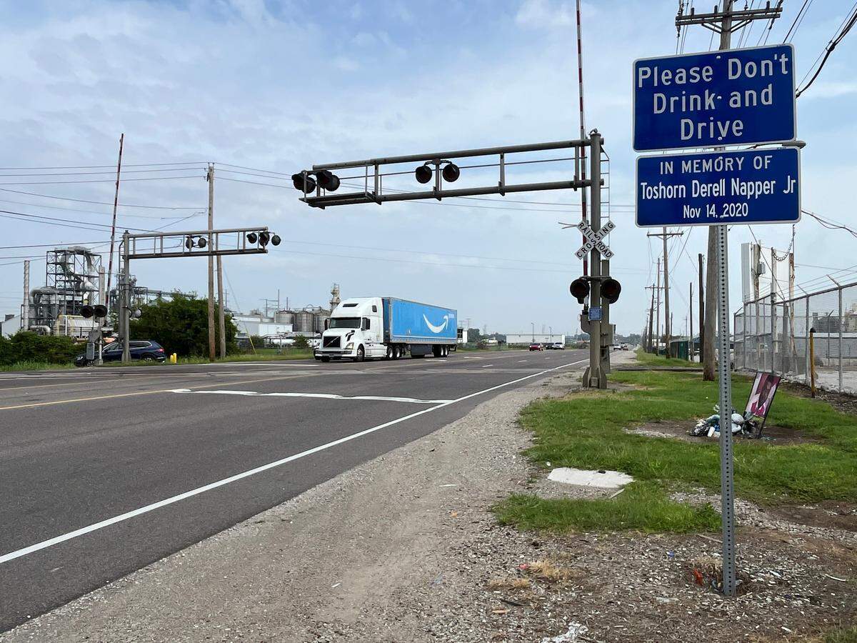 A Union Pacific train and F-150 pickup truck that collided early Saturday morning at a railroad crossing in Sauget had been towed away by 9 a.m. Traffic was moving again on Mississippi Avenue.