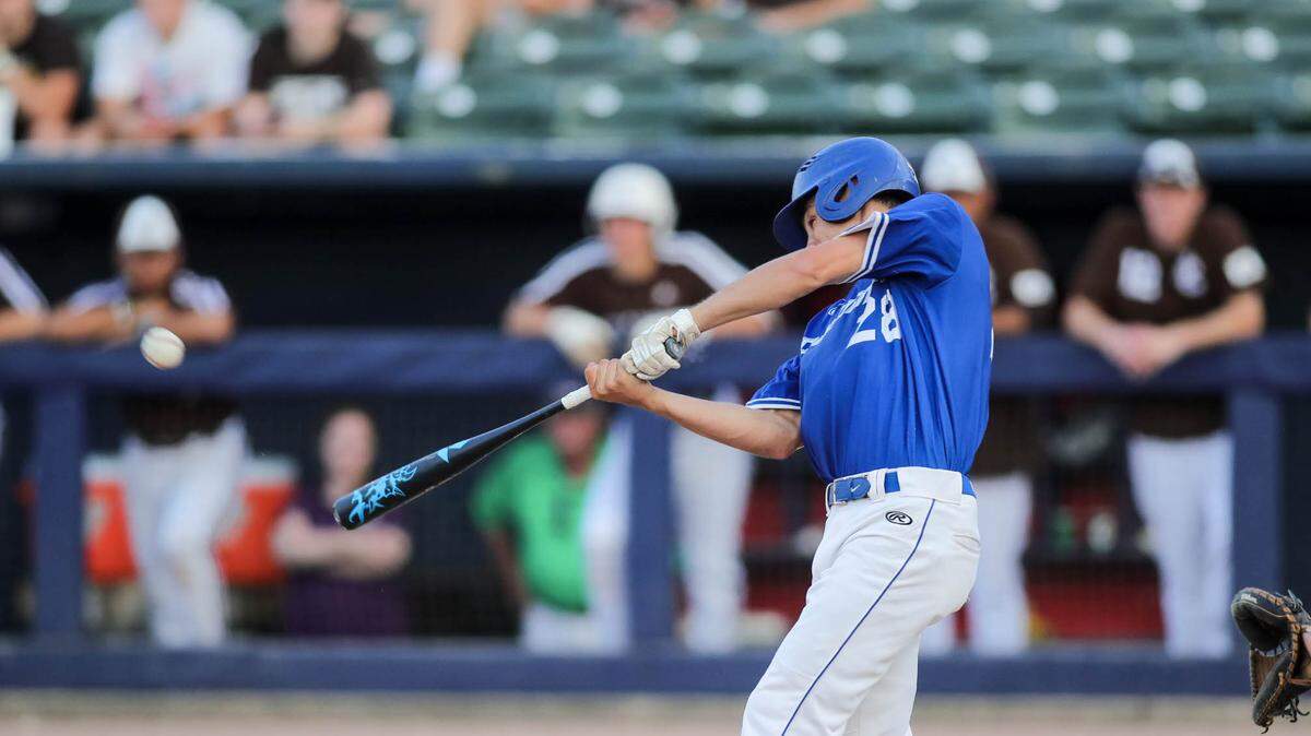 Columbia’s Dom Voegele doubles during the IHSA Class 2A state championship game against Joliet Catholic Academy at Dozer Park in Peoria. On Tuesday, Voegele was selected in the Major League Baseball draft.