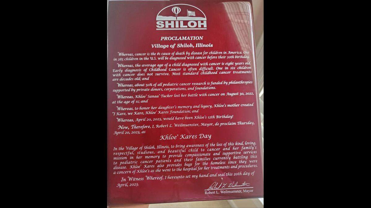 A copy of Shiloh Proclamation for Khloé Kares Day