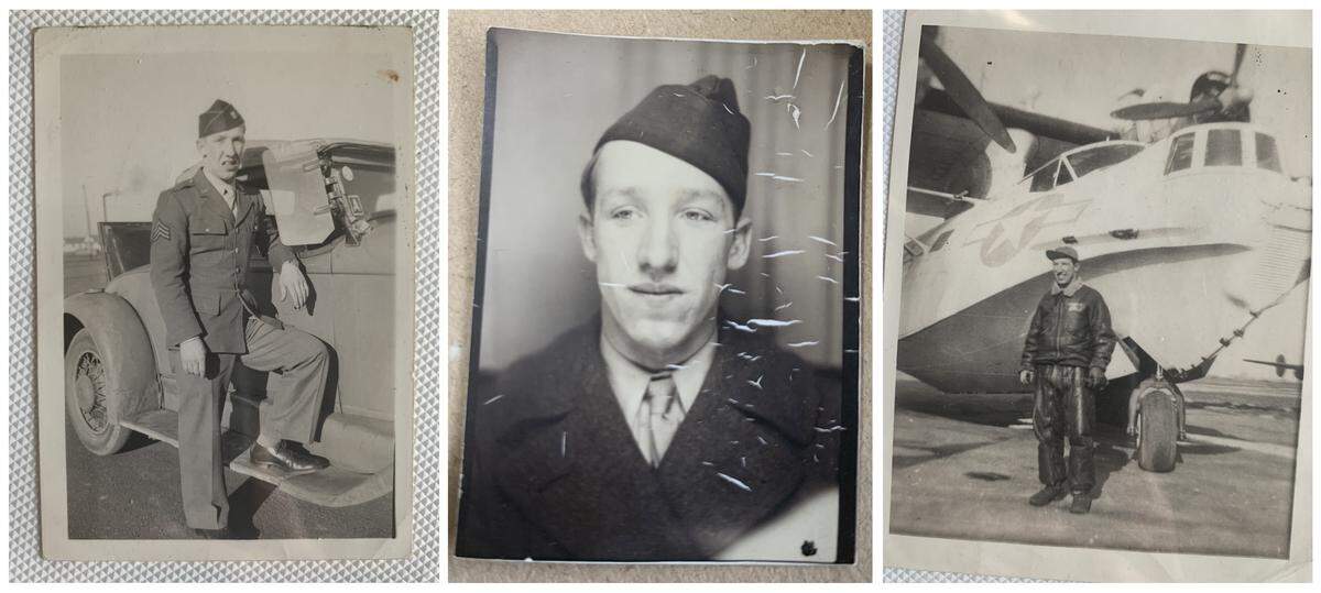 Edward Manthey is shown as a propeller mechanic in the Army Air Corps during World War II. He was born on May 20, 1920.
