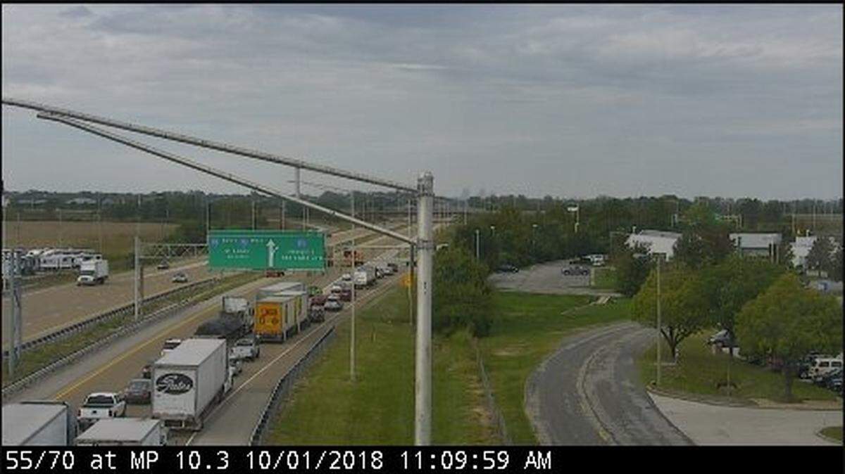 A photo provided by the Illinois Department of Transportation traffic cameras shows an extensive traffic jam on Interstates 55/70 on Monday morning.