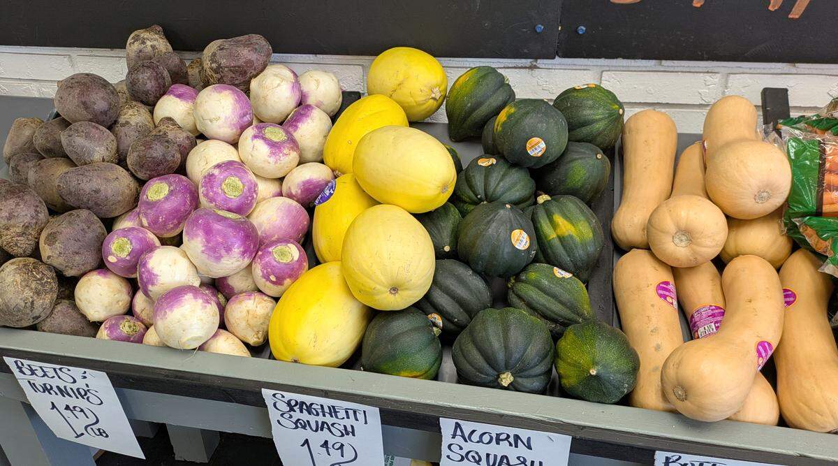 Mike & Sarah’s Prodice in Collinsville offers a wide selection of produce that includes root veggies and squashes.
