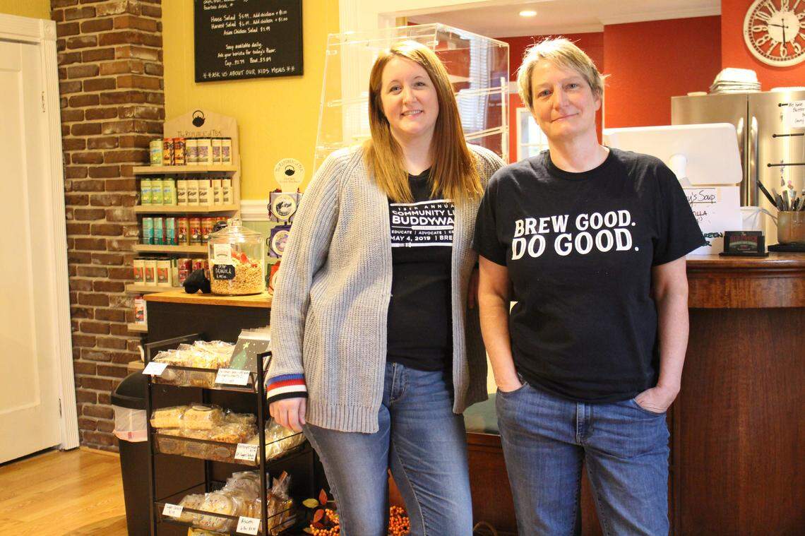 Community Link Outreach Coordinator Mary Hilmes and The Red Porch Manager Lynn Pannier take a break from preparations for the cafe’s grand opening in New Baden last year. Community Link provides a variety of services to more than 300 children and adults with developmental disabilities. To learn more about Community Link and The Red Porch, visit www.commlink.org.