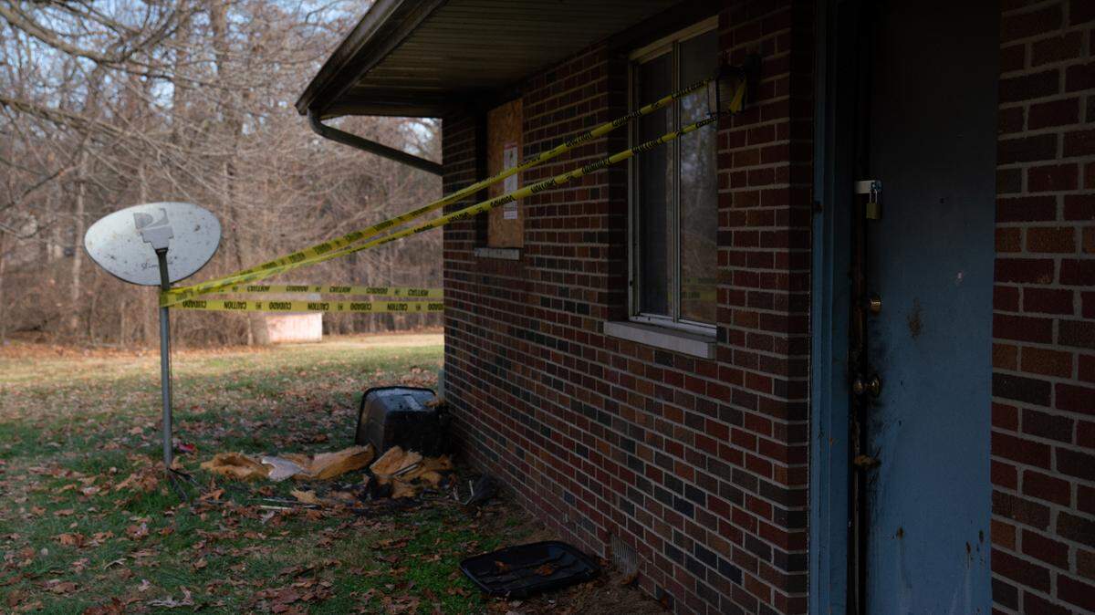 Outside of the Maryville Heights apartment complex in Maryville, Ill., where a fire recently destroyed a unit, leaving one man in critical condition and driving the other residents from their homes on Dec. 20, 2023.