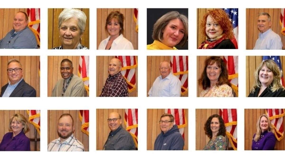 Members of Belleville City Council in 2025 include, left to right beginning on top row, Ward 1 Alderpersons Bryan Whitaker and Lillian Schneider, Ward 2 Alderwomen Carmen Duco, Jamie Eros (former) and Gigi Dowling Urban, Ward 3 Aldermen Kent Randle and Scott Ferguson, Ward 4 Aldermen Johnnie Anthony and Raffi Ovian, Ward 5 Alderpersons Ed Dintelman, Shelly Schaefer (former) and Kathy Kaiser, Ward 6 Alderpersons Mary Stiehl and Chris Rothweiler, Ward 7 Aldermen Phil Elmore and Dennis Weygandt and Ward 8 Alderwomen Nora Sullivan and Kara Osthoff.