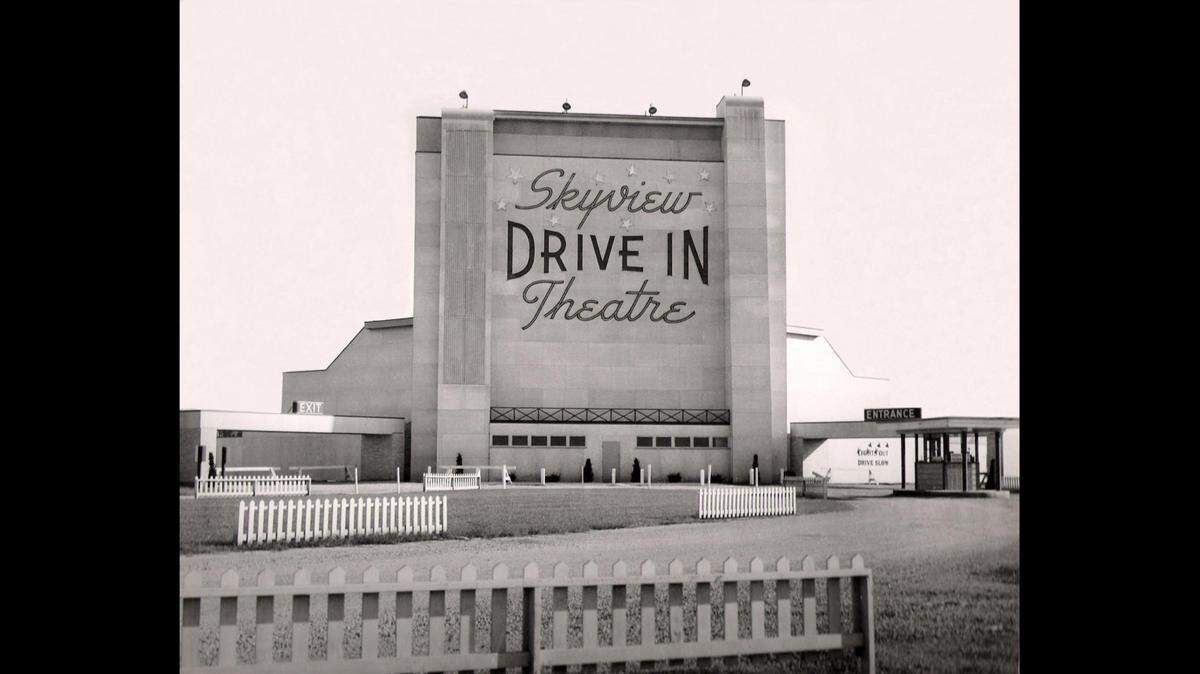 An archive photo of Skyview Drive-In showing the back of the original screen