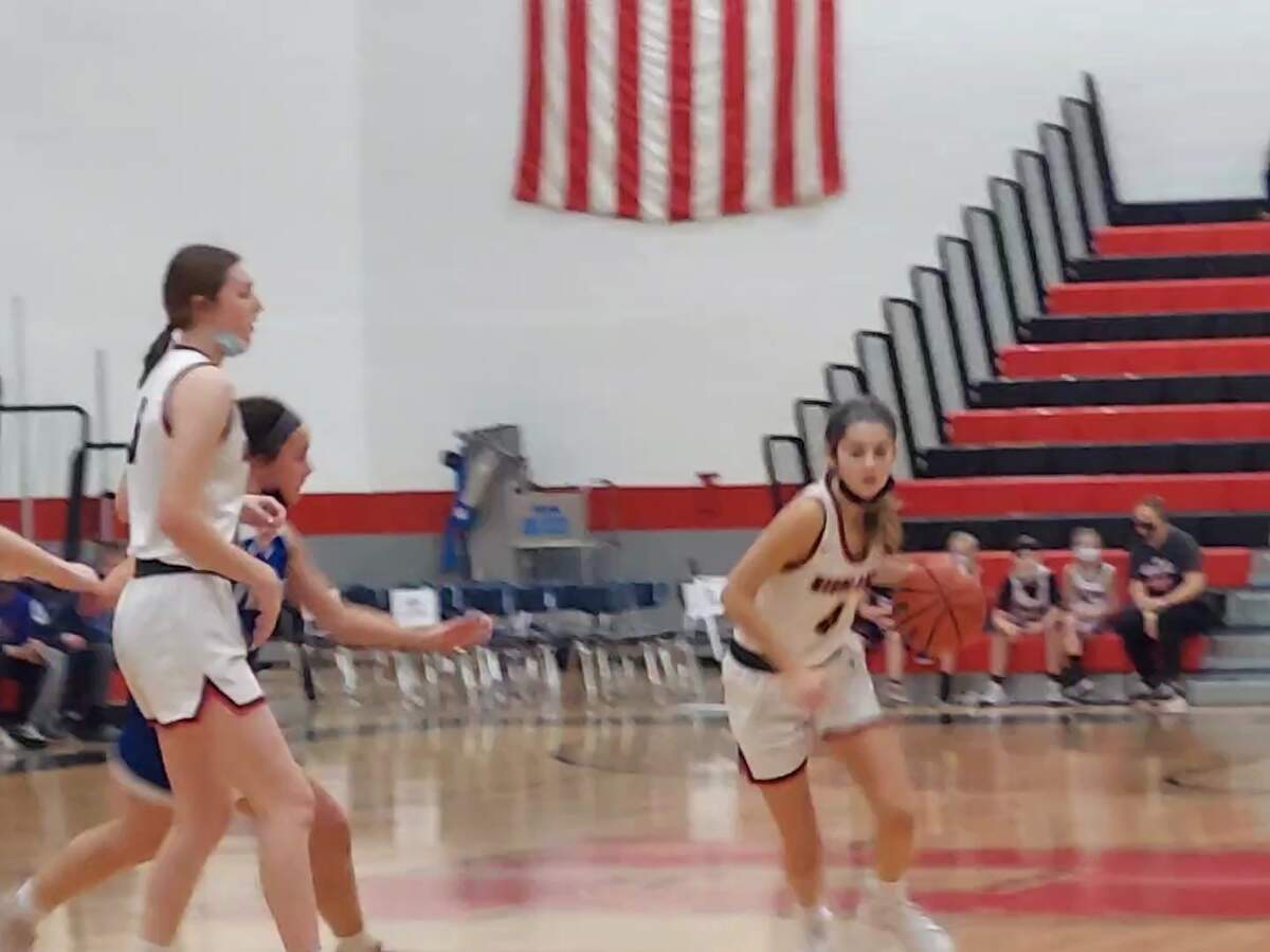 Highland point guard Abby Huelsmann drives the lane looking for a bucket against Freeburg on Saturday, Jan. 8, in game one of the 30th annual Optimist Shootout at Highland High School. The Lady Bulldogs battled hard throughout but ultimately lost 36-32 to a 17-3 Freeburg club.