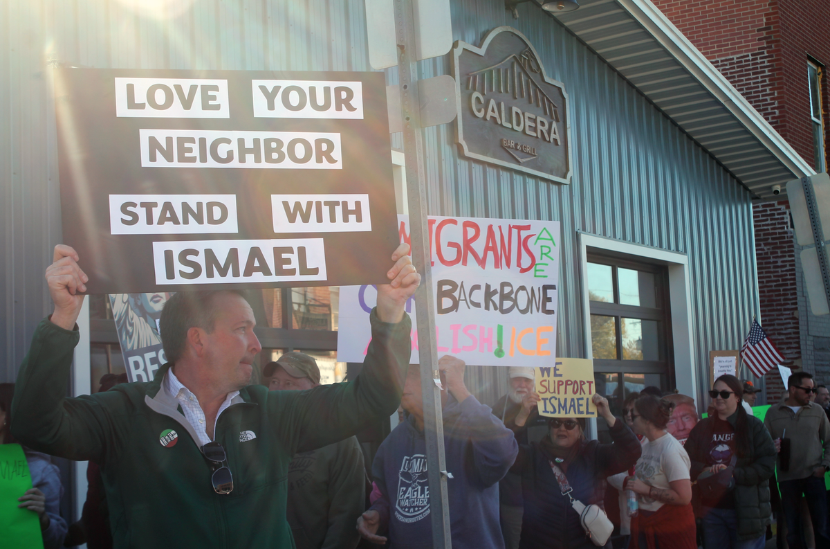 Sunday’s march ended in front of Caldera Bar and Grill, which is owned by Ismael Ayuzo Sandoval. The rally called for Sandoval to be released from U.S. Immigration and Customs Enforcement custody.