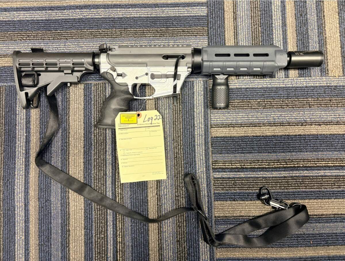 An AR-style short-barreled rifle that prosecutors allege Vishnevski manufactured at home.